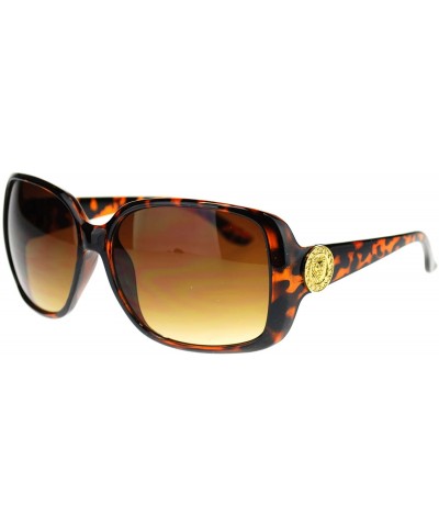 Butterfly Womens Gold Lion Coin Emblem Hinge Rectangular Butterfly Sunglasses - Tortoise Brown - C611NV5C1QJ $12.01