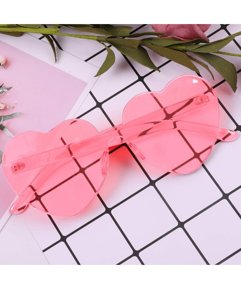 Heart Shaped Sunglasses Rimless Heart Transparent Colored Glasses - Hot Pink- Light Pink ...