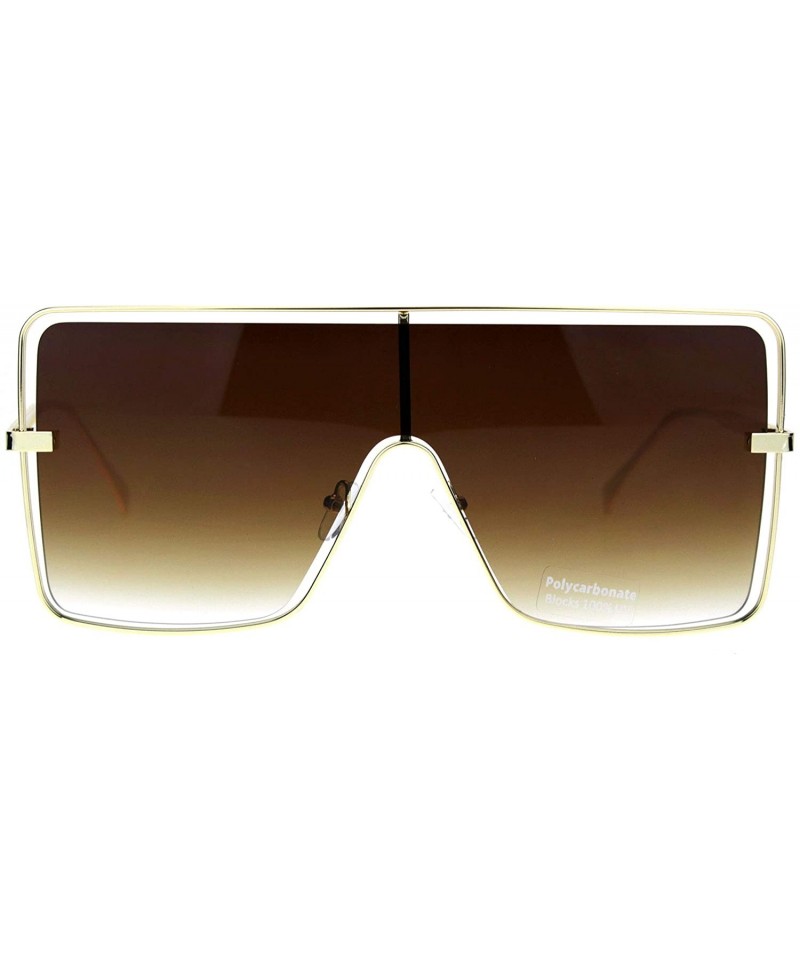 Shield Hip Hop Hard Oversize Shield Exposed Lens Retro Sunglasses - Gold Gradient Brown - CN18QMRQU53 $23.45