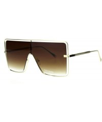 Shield Hip Hop Hard Oversize Shield Exposed Lens Retro Sunglasses - Gold Gradient Brown - CN18QMRQU53 $23.45