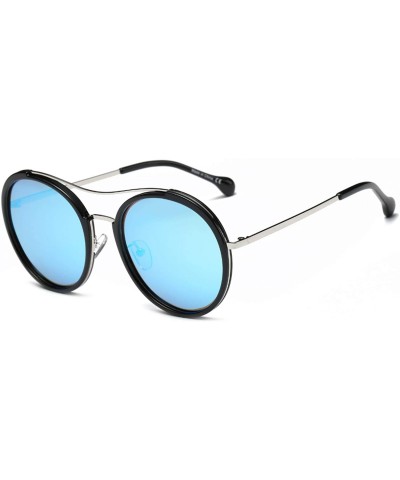 Goggle Unisex Polarized Round Fashion Sunglasses - Blue - CF18WQ6A2YK $36.76