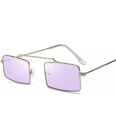 Square Square Purple Sunglasses Women Trend Metal Frame Small Sun Glasses Female Vintage Rectangular Skinny - Goldyellow - CY...
