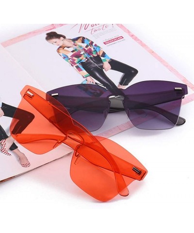 Semi-rimless Rimless Square Sunglasses Women Oversized Shades Sun Glasses Eyewear Female Girls Pink Sunglass Glasses - 9 - CZ...