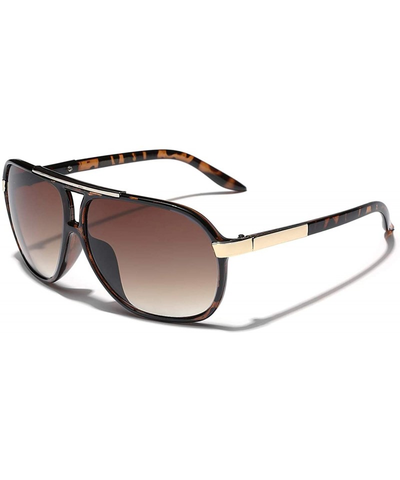 Round Classic 80s Fashion Aviator Sunglasses Retro Vintage Men's Women's Glasses - Tortoise - Gold - Gradient Amber - CJ196R3...