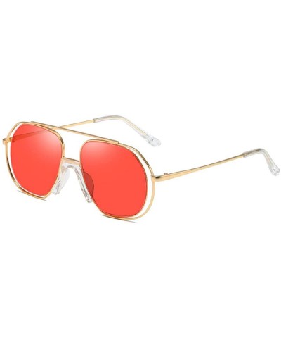 Square New Ocean Trend Sunglasses Fashion Hollow Ladies Luxury Men's Metal Sunglasses UV400 - Red - CP194RZOR06 $23.27