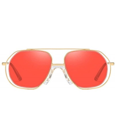 Square New Ocean Trend Sunglasses Fashion Hollow Ladies Luxury Men's Metal Sunglasses UV400 - Red - CP194RZOR06 $11.01