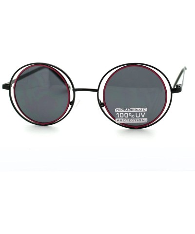 Round Double Circle Frame Round Sunglasses Thin Metal Unique Fashion Shades - Black Pink - CU11EF3WC9R $19.74