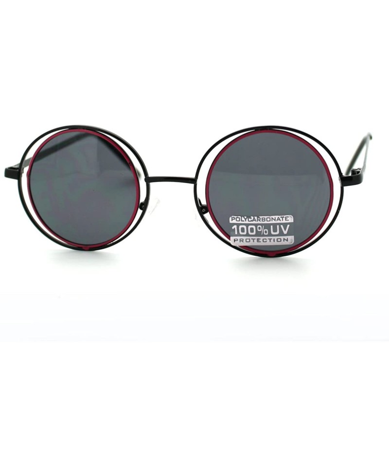 Round Double Circle Frame Round Sunglasses Thin Metal Unique Fashion Shades - Black Pink - CU11EF3WC9R $12.05