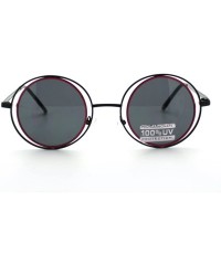 Round Double Circle Frame Round Sunglasses Thin Metal Unique Fashion Shades - Black Pink - CU11EF3WC9R $12.05