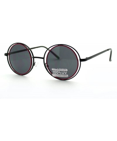 Round Double Circle Frame Round Sunglasses Thin Metal Unique Fashion Shades - Black Pink - CU11EF3WC9R $12.05