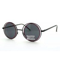 Round Double Circle Frame Round Sunglasses Thin Metal Unique Fashion Shades - Black Pink - CU11EF3WC9R $12.05