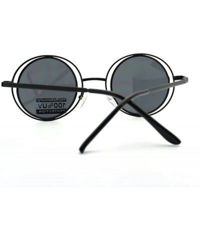 Round Double Circle Frame Round Sunglasses Thin Metal Unique Fashion Shades - Black Pink - CU11EF3WC9R $12.05