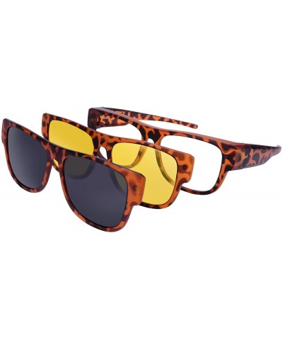 Sport Fit Over Sunglasses for Prescription Glasses with Magnetic Clip on Lens - Amber Leopard - C0199ZMZZD0 $40.79