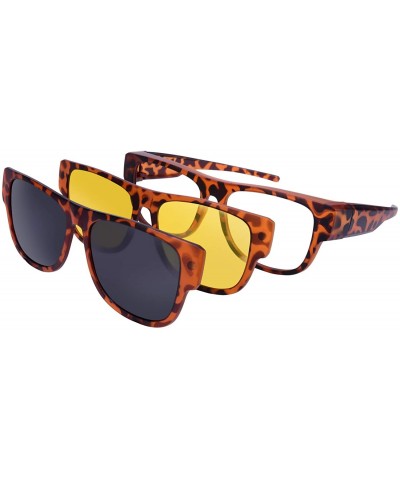 Sport Fit Over Sunglasses for Prescription Glasses with Magnetic Clip on Lens - Amber Leopard - C0199ZMZZD0 $23.70