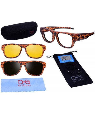 Sport Fit Over Sunglasses for Prescription Glasses with Magnetic Clip on Lens - Amber Leopard - C0199ZMZZD0 $23.70