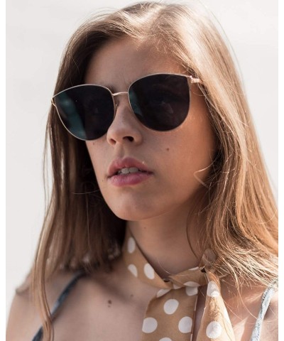 Round Womens Oversized Sunglasses Cat Eye Metal Frame Mirrored/Gradient Lenses B2428 - Gradient Grey - CW18E5CNURT $21.87