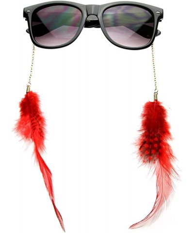 Wayfarer Hippie Womens Horn Rimmed Eyewear-Jewelry Chained Feather Sunglasses (Red) - C9118GXME3B $22.85