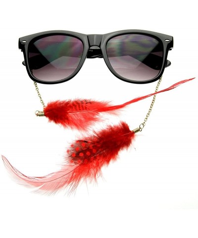 Wayfarer Hippie Womens Horn Rimmed Eyewear-Jewelry Chained Feather Sunglasses (Red) - C9118GXME3B $11.43