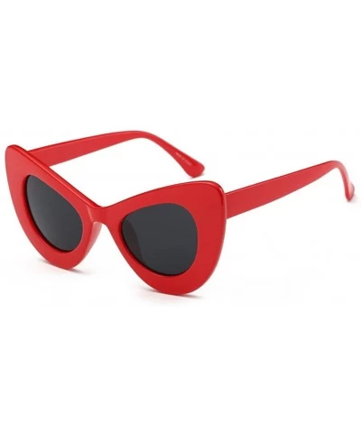 Oversized Womens Cat Eye Retro Eyewear Oversized Bold Rim Round Cateye Sunglasses - Red All Gray - C218E86WI04 $35.08