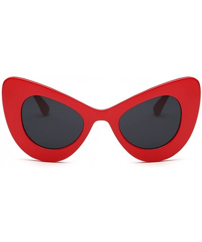 Oversized Womens Cat Eye Retro Eyewear Oversized Bold Rim Round Cateye Sunglasses - Red All Gray - C218E86WI04 $18.71