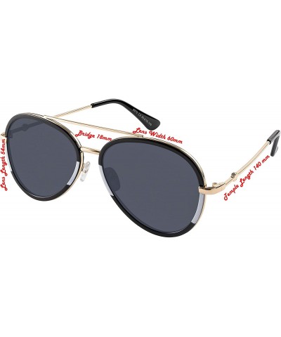 Oversized Double BridgeMetal Aviator Men Women Designer Sunglasses with Pouch - Gold Black and White Frame With Grey Lens - C...