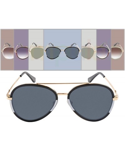 Oversized Double BridgeMetal Aviator Men Women Designer Sunglasses with Pouch - Gold Black and White Frame With Grey Lens - C...