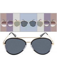 Oversized Double BridgeMetal Aviator Men Women Designer Sunglasses with Pouch - Gold Black and White Frame With Grey Lens - C...