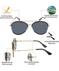Oversized Double BridgeMetal Aviator Men Women Designer Sunglasses with Pouch - Gold Black and White Frame With Grey Lens - C...