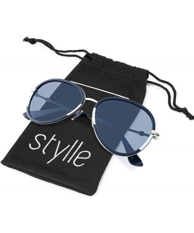 Oversized Double BridgeMetal Aviator Men Women Designer Sunglasses with Pouch - Gold Black and White Frame With Grey Lens - C...