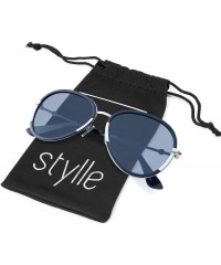 Oversized Double BridgeMetal Aviator Men Women Designer Sunglasses with Pouch - Gold Black and White Frame With Grey Lens - C...