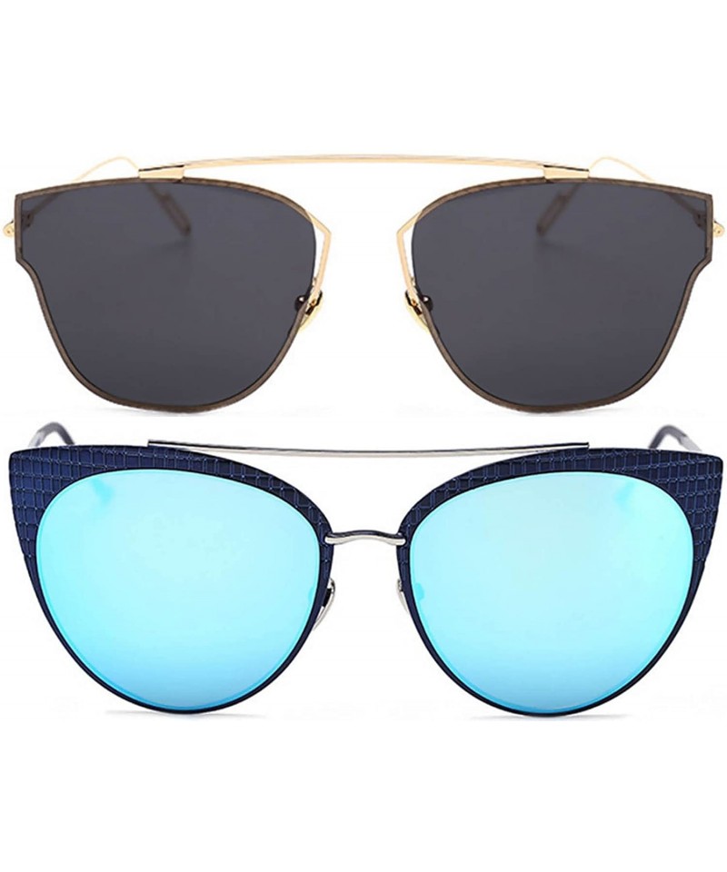 Rectangular Ladies Metal Cat Eye Heart Round Integral Sunglasses Elegant De Luxe Stylish - Fan_2p_6mix - C817YEDKWU8 $18.06