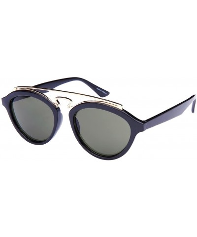 Oval Double Bridge Oval Sunglasses w/Color Mirror Lens 541065-REV - Black - C412N4V2RPD $17.13