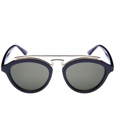 Oval Double Bridge Oval Sunglasses w/Color Mirror Lens 541065-REV - Black - C412N4V2RPD $7.98