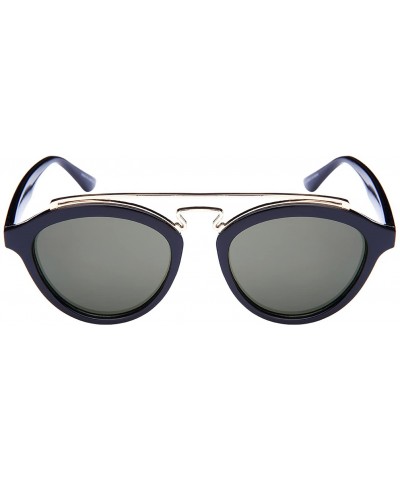 Oval Double Bridge Oval Sunglasses w/Color Mirror Lens 541065-REV - Black - C412N4V2RPD $7.98