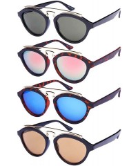 Oval Double Bridge Oval Sunglasses w/Color Mirror Lens 541065-REV - Black - C412N4V2RPD $7.98