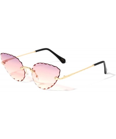 Oval Rimless Oval Cat Eye Diamond Edge Cut Lens Sunglasses - Pink - CN1972EZRCZ $26.45