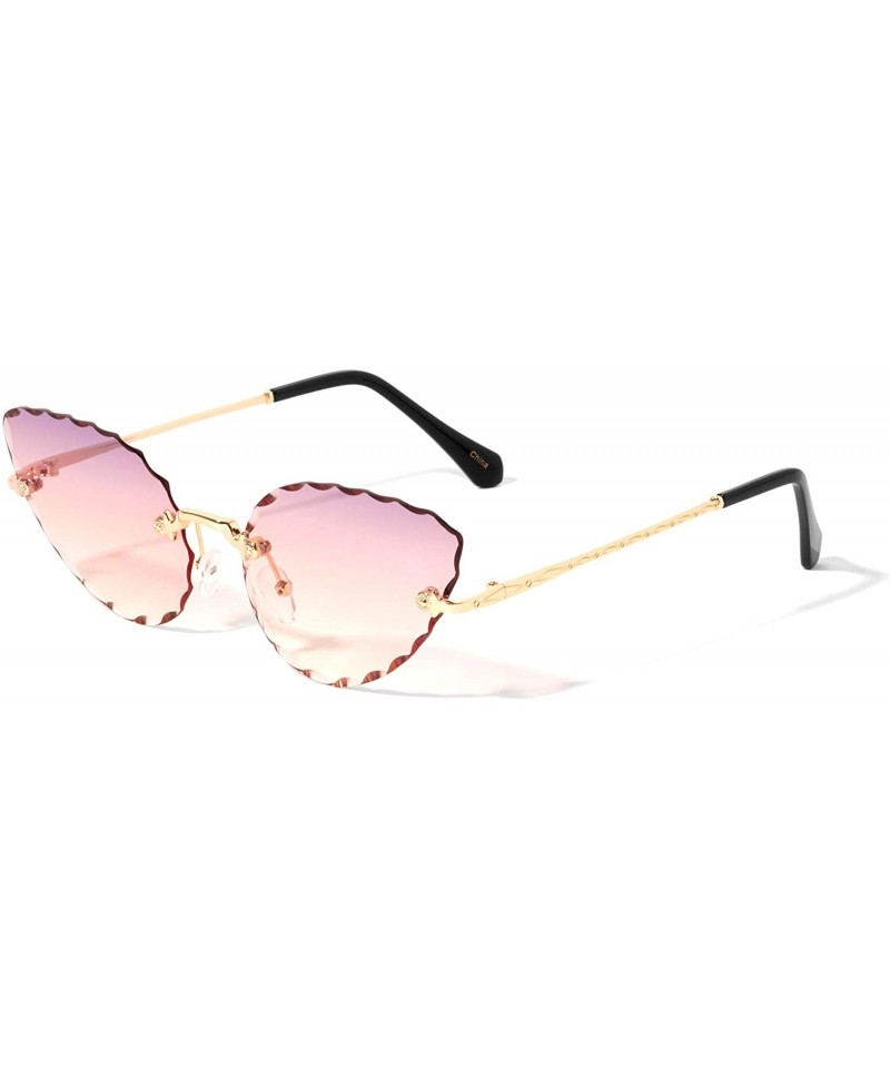 Oval Rimless Oval Cat Eye Diamond Edge Cut Lens Sunglasses - Pink - CN1972EZRCZ $14.11