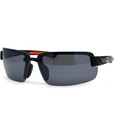 Rimless Mens Biker Exposed Lens Rectangular Motorcycle Sunglasses - Black Orange Black - CA195E8TCKW $23.64