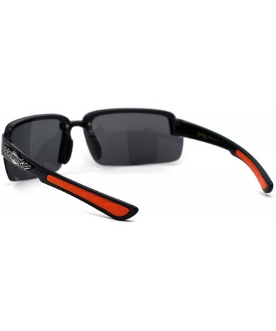 Rimless Mens Biker Exposed Lens Rectangular Motorcycle Sunglasses - Black Orange Black - CA195E8TCKW $13.10