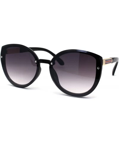 Oversized Womens Luxury Designer Fashion Oversize Round Cat Eye Sunglasses - Black Gold Smoke - C6197ELQAE9 $23.57