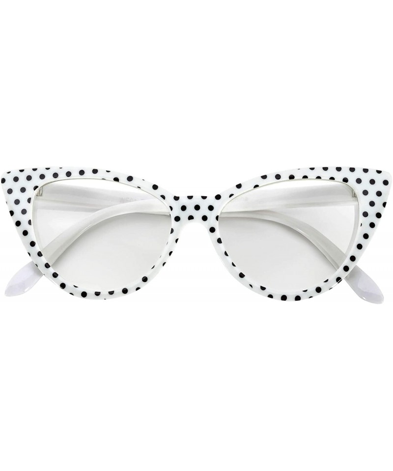 Cat Eye Vintage Cat Eye Clear Lens Sunglasses White Dots Frame OWL - C9127CQ51VT $11.24