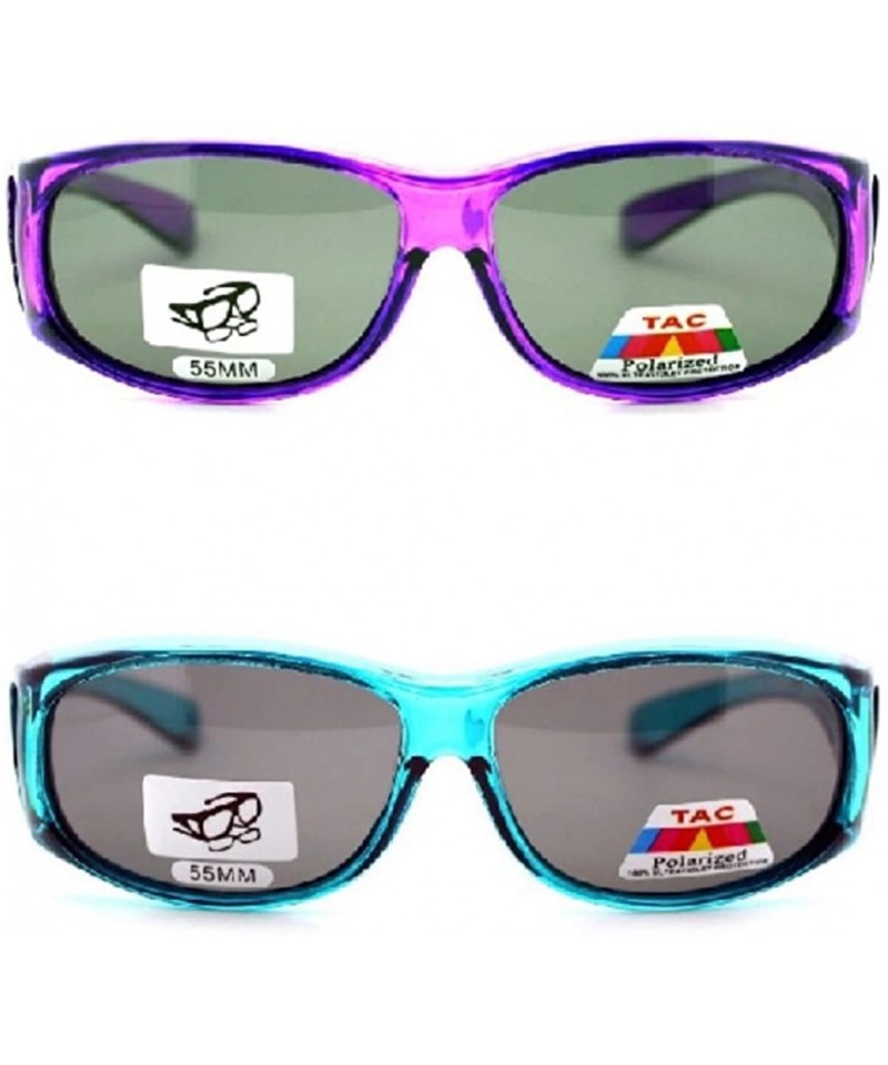 Square 2 Extra Small Polarized Fit Over Sunglasses Wear Over Eyeglasses - Purple / Teal - CG12LMD5OK1 $17.94