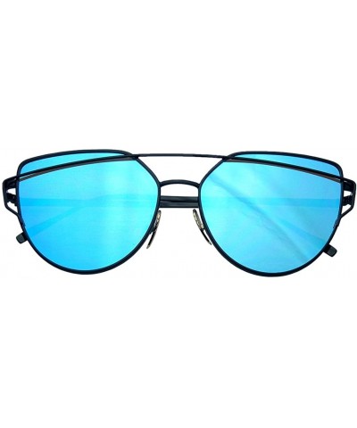 Aviator Cat Eye Mirrored Flat Lenses Aviator Sunglasses Metal Frame Womens Shades - Blue - CV1809UYM8O $18.33