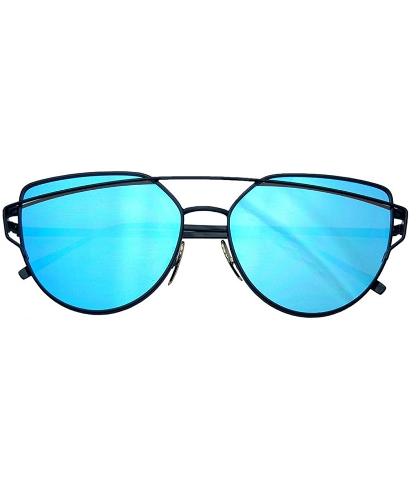 Aviator Cat Eye Mirrored Flat Lenses Aviator Sunglasses Metal Frame Womens Shades - Blue - CV1809UYM8O $10.51