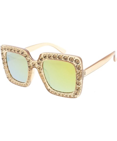 Square High Octane Collection"Ayia" Thick Square Frame Gem Stone Sunglasses - Beige - CO18GYHGU50 $9.62