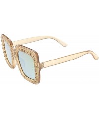 Square High Octane Collection"Ayia" Thick Square Frame Gem Stone Sunglasses - Beige - CO18GYHGU50 $9.62