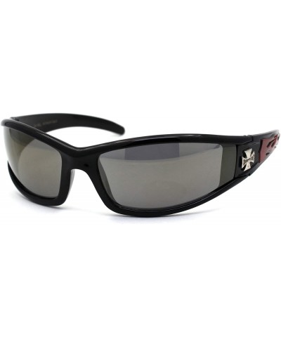 Sport Flaming Arm Biker Warp Plastic Frame Narrow Sunglasses Brown Orange Gold Mirror - CI194KQ70WG $23.36