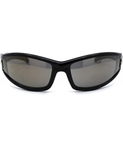Sport Flaming Arm Biker Warp Plastic Frame Narrow Sunglasses Brown Orange Gold Mirror - CI194KQ70WG $23.99