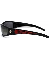 Sport Flaming Arm Biker Warp Plastic Frame Narrow Sunglasses Brown Orange Gold Mirror - CI194KQ70WG $23.99