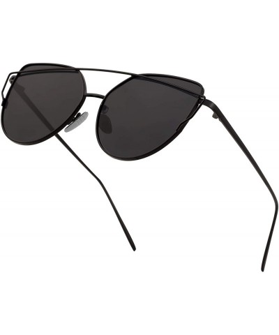 Oversized Cat Eye Mirrored Flat Lenses Metal Frame Sunglasses for Women Retro Fashion Sun glasses Shades - CR18OSGRNNZ $16.97